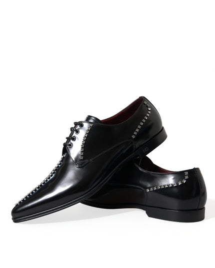 Dolce & Gabbana Black Leather Crystal Dress Formal Shoes