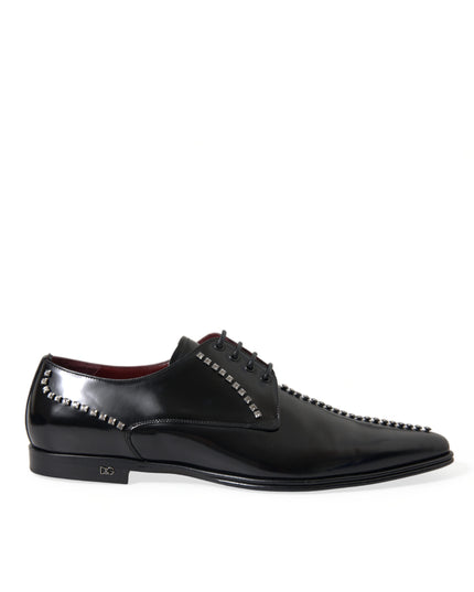 Dolce & Gabbana Black Leather Crystal Dress Formal Shoes
