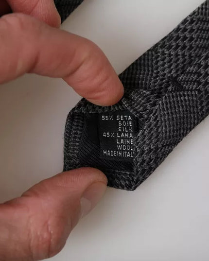 Dolce & Gabbana Dark Gray Plaid Patterned Silk Adjustable Men Tie