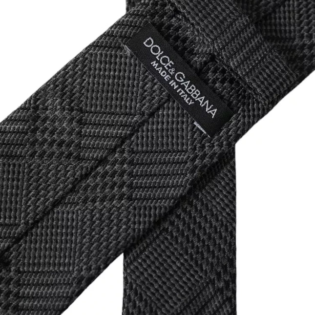 Dolce & Gabbana Dark Gray Plaid Patterned Silk Adjustable Men Tie