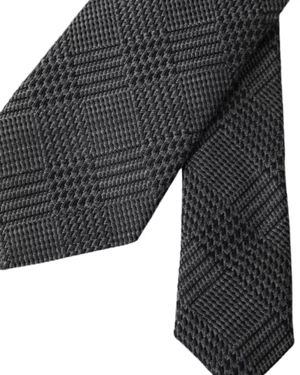 Dolce & Gabbana Dark Gray Plaid Patterned Silk Adjustable Men Tie
