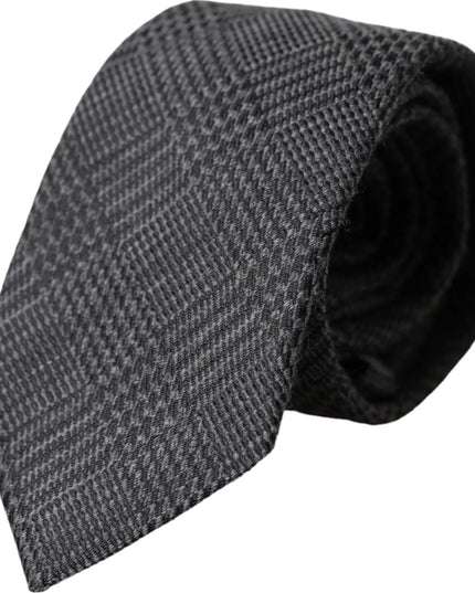 Dolce & Gabbana Dark Gray Plaid Patterned Silk Adjustable Men Tie