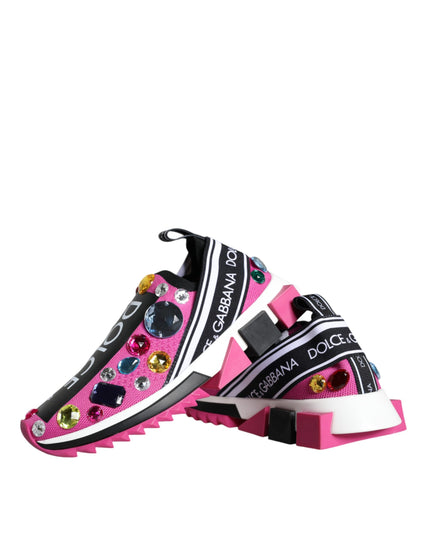 Dolce & Gabbana Pink Sorrento Crystals Low Top Sneakers Shoes