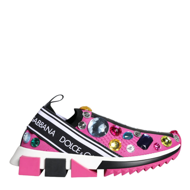 Dolce & Gabbana Pink Sorrento Crystals Low Top Sneakers Shoes