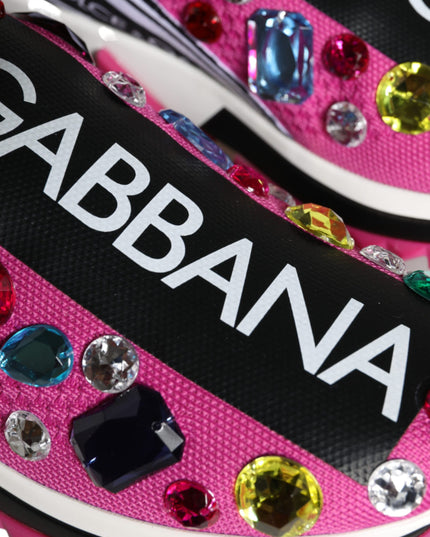 Dolce & Gabbana Pink Sorrento Crystals Low Top Sneakers Shoes