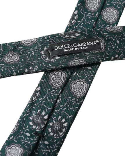 Dolce & Gabbana Green Floral Print Silk Adjustable Men Tie