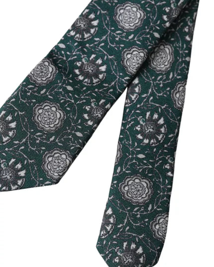 Dolce & Gabbana Green Floral Print Silk Adjustable Men Tie