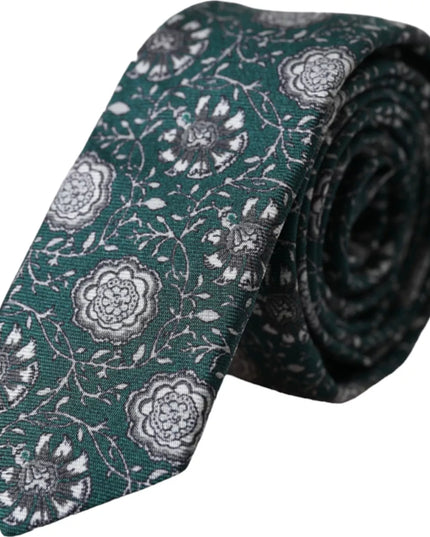 Dolce & Gabbana Green Floral Print Silk Adjustable Men Tie