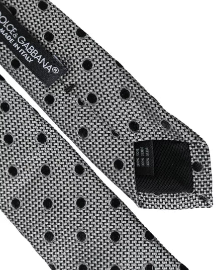 Dolce & Gabbana Black White Dot Fantasy Silk Adjustable Men Tie