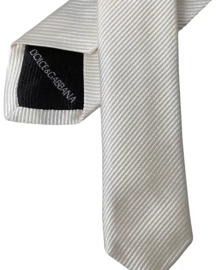 Dolce & Gabbana White Solid 100% Silk Adjustable Tie