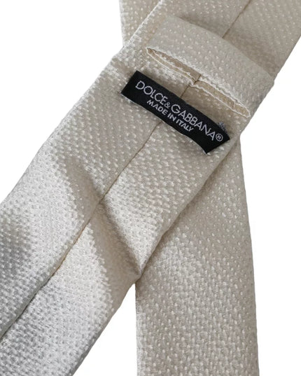 Dolce & Gabbana Off White 100% Silk Adjustable Necktie Men Tie