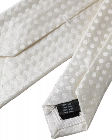 Dolce & Gabbana White Dotted Silk Classic Adjustable Men Tie