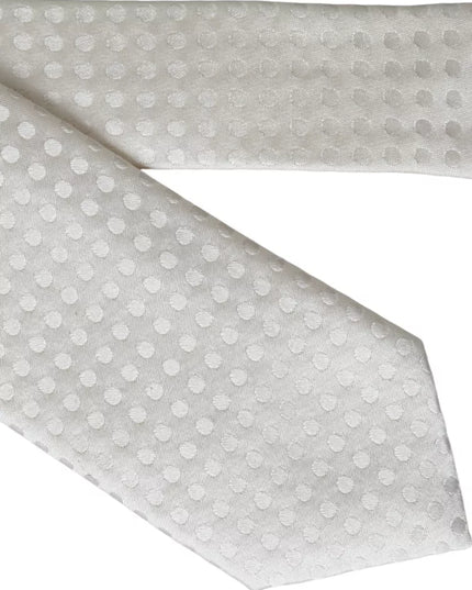 Dolce & Gabbana White Dotted Silk Classic Adjustable Men Tie