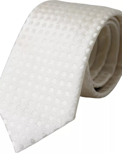 Dolce & Gabbana White Dotted Silk Classic Adjustable Men Tie