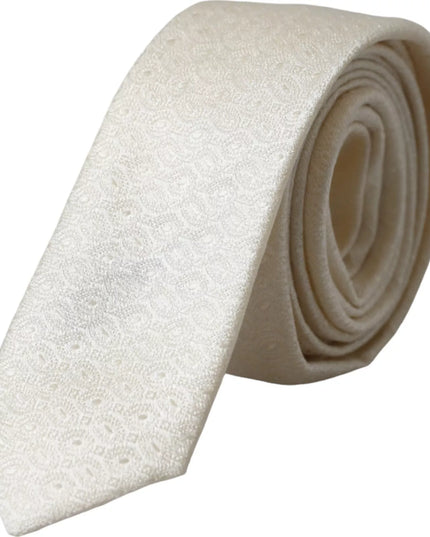Dolce & Gabbana Off White Patterned Silk Adjustable Men Tie