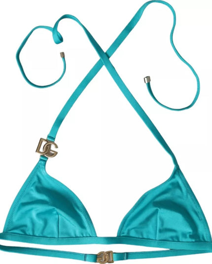 Dolce & Gabbana Blue Green Halter DG Logo Swimwear Beachwear Bikini Top