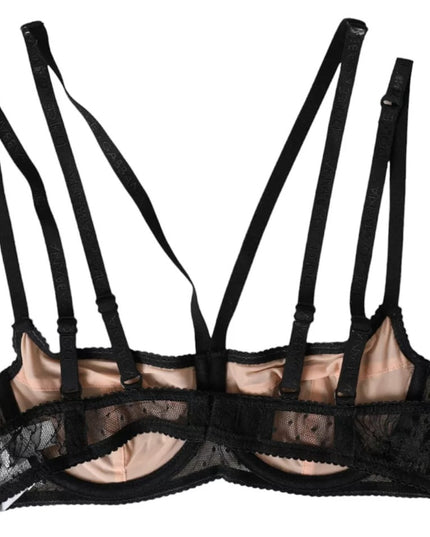 Dolce & Gabbana Black Floral Lace Nylon Balconcino Bra Underwear