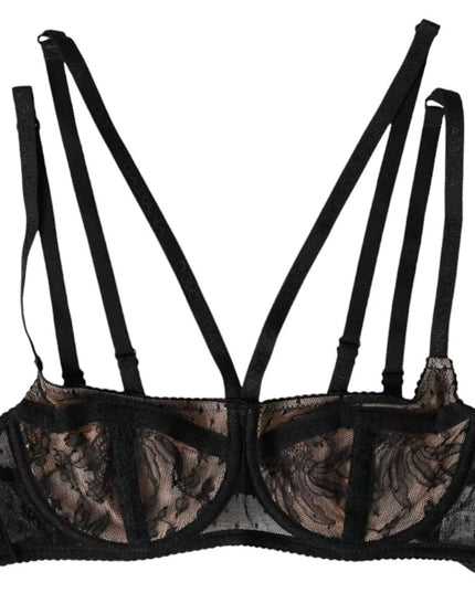 Dolce & Gabbana Black Floral Lace Nylon Balconcino Bra Underwear
