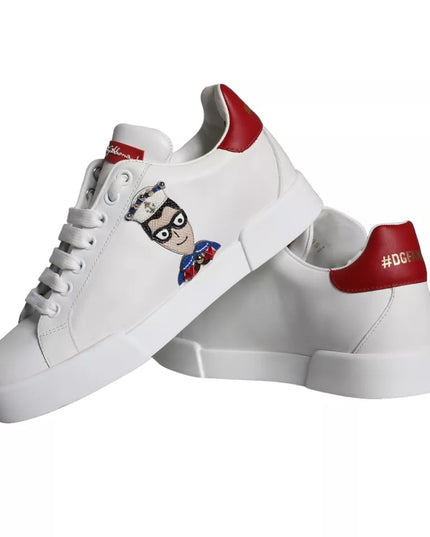 Dolce & Gabbana White Patch Calfskin Nappa Portofino Sneakers Shoes