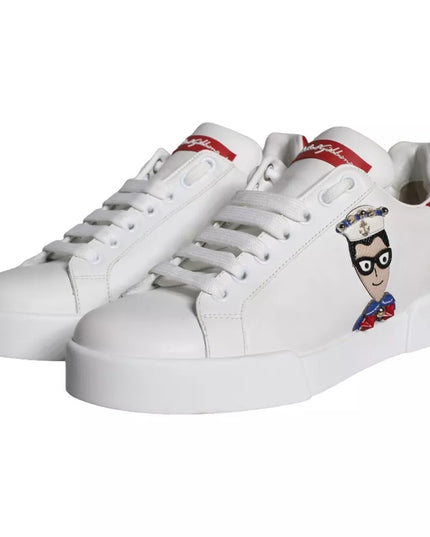 Dolce & Gabbana White Patch Calfskin Nappa Portofino Sneakers Shoes