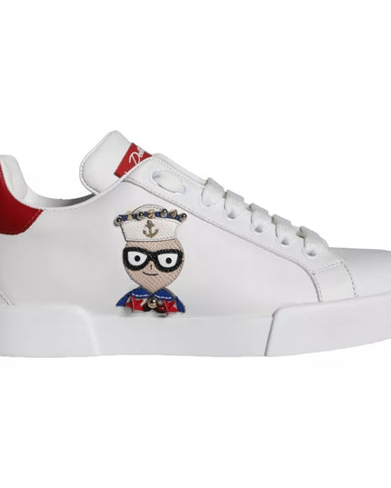 Dolce & Gabbana White Patch Calfskin Nappa Portofino Sneakers Shoes