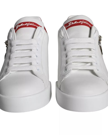 Dolce & Gabbana White Patch Calfskin Nappa Portofino Sneakers Shoes