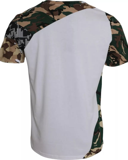 Dolce & Gabbana White Camouflage Stars Crew Neck Men T-shirt