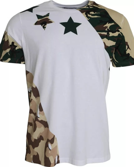 Dolce & Gabbana White Camouflage Stars Crew Neck Men T-shirt