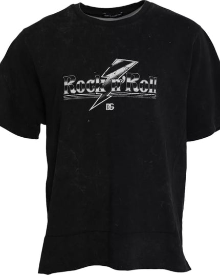 Dolce & Gabbana Black Graphic Print Cotton Crew Neck T-shirt