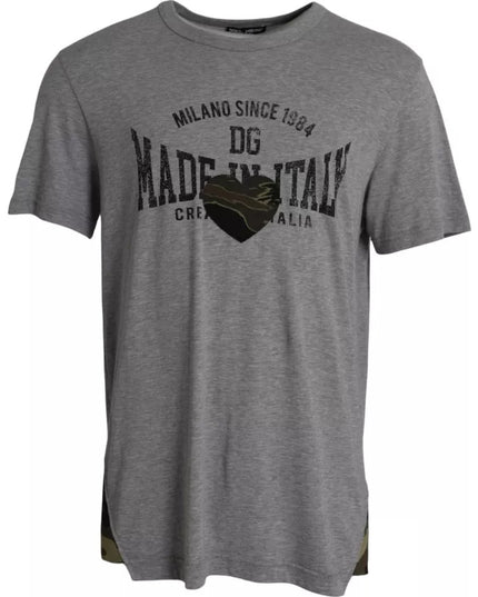 Dolce & Gabbana Gray Graphic Print Cotton Round Neck T-shirt