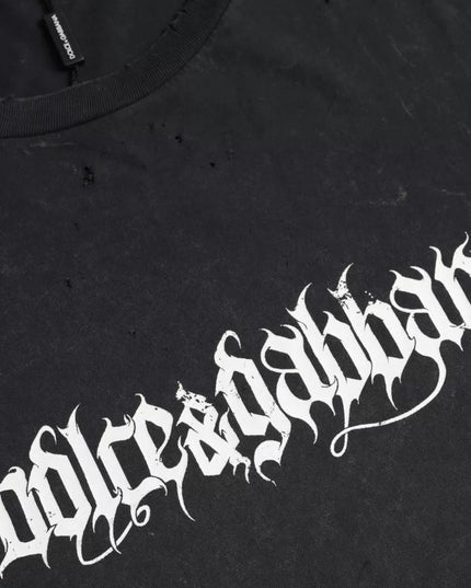 Dolce & Gabbana Black Graphic Printed Cotton Short Sleeves T-shirt