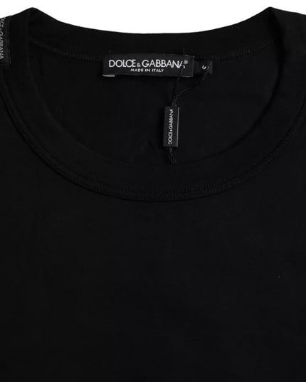 Dolce & Gabbana Black Logo Embossed Cotton Crew Neck T-shirt