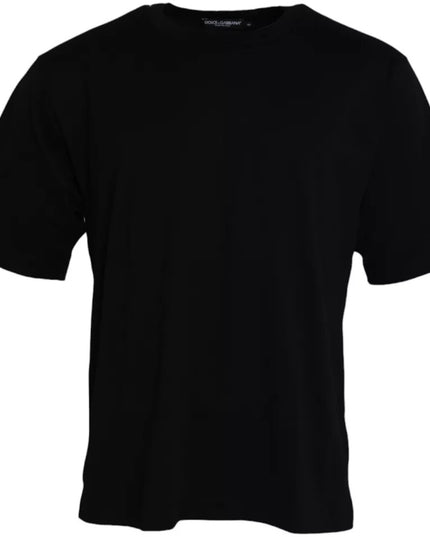 Dolce & Gabbana Black Logo Embossed Cotton Crew Neck T-shirt