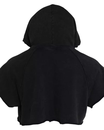 Dolce & Gabbana Black Cotton Hooded Short Sleeves Cropped T-shirt