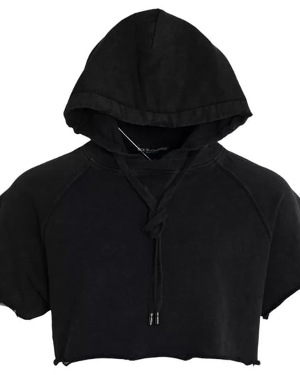 Dolce & Gabbana Black Cotton Hooded Short Sleeves Cropped T-shirt