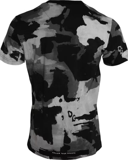 Dolce & Gabbana Black White Camouflage Round Neck T-shirt