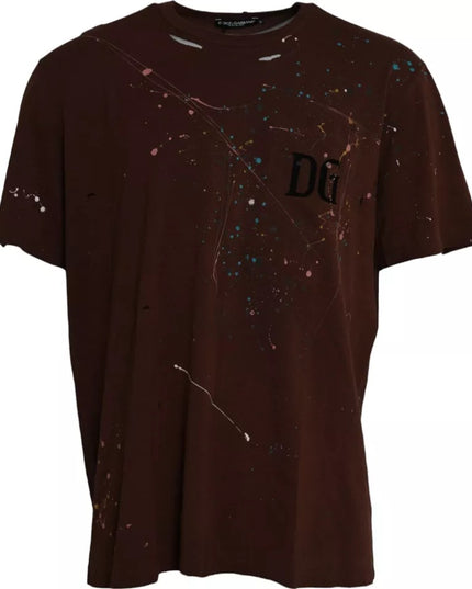 Dolce & Gabbana Brown Color Splash Cotton Crew Neck T-shirt