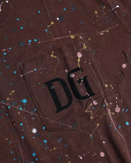 Dolce & Gabbana Brown Color Splash Cotton Crew Neck T-shirt