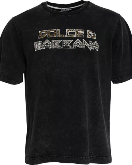 Dolce & Gabbana Black Logo Print Cotton Crewneck Men T-shirt