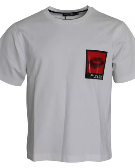 Dolce & Gabbana White Red Lips Print Cotton Men T-shirt
