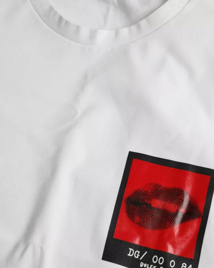 Dolce & Gabbana White Red Lips Print Cotton Men T-shirt