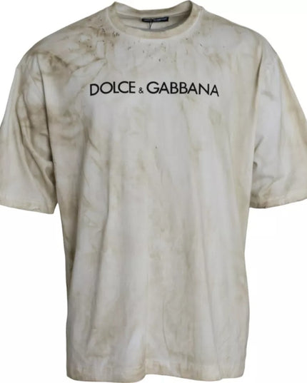 Dolce & Gabbana Off White Logo Cotton Crew Neck T-shirt