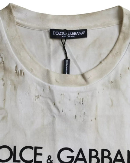 Dolce & Gabbana Off White Logo Cotton Crew Neck T-shirt