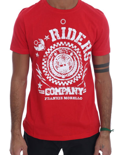Frankie Morello Red Cotton RIDERS Crewneck T-Shirt
