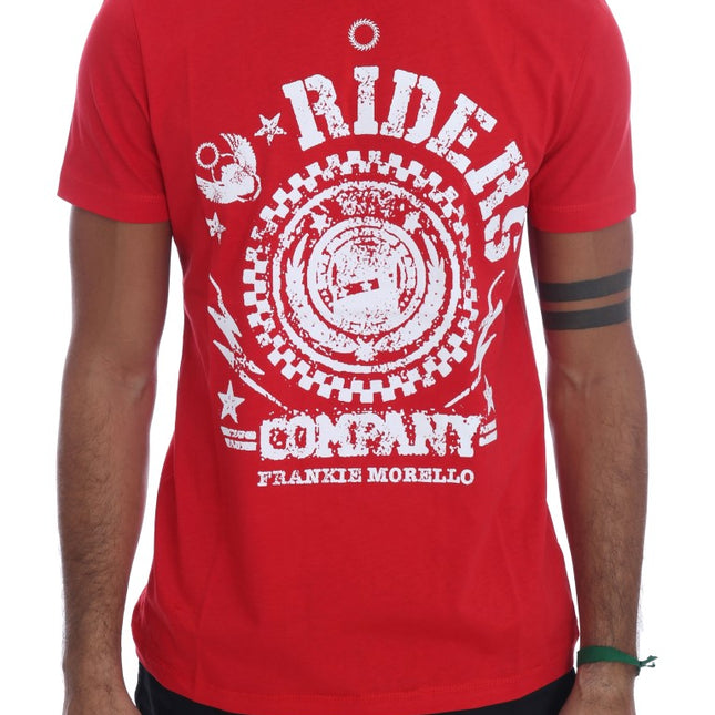 Frankie Morello Red Cotton RIDERS Crewneck T-Shirt