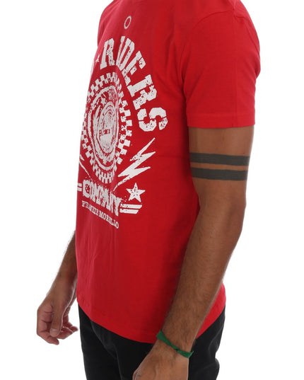 Frankie Morello Red Cotton RIDERS Crewneck T-Shirt