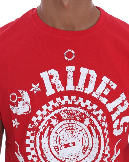 Frankie Morello Red Cotton RIDERS Crewneck T-Shirt