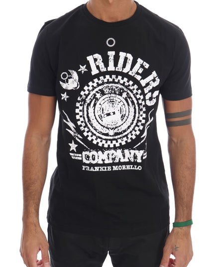 Frankie Morello Black Cotton RIDERS Crewneck T-Shirt