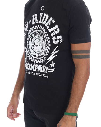 Frankie Morello Black Cotton RIDERS Crewneck T-Shirt