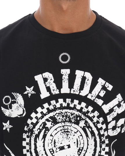 Frankie Morello Black Cotton RIDERS Crewneck T-Shirt